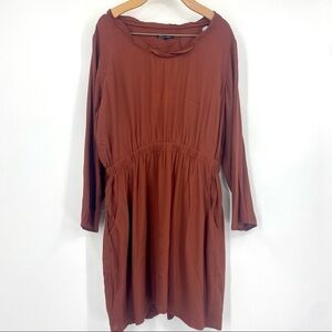 Madewell Broadway & Broome brown gathered waist 3/4 sleeve dress 12